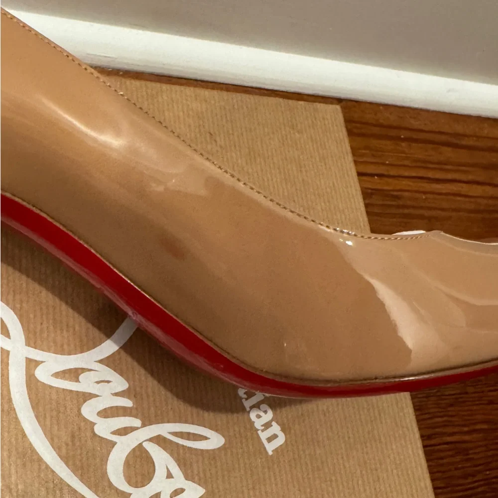 Christian Louboutin Beige Patent Leather Rounded Toe Pump Heels - Picture 8 of 16